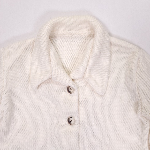 Handmade Vintage Abstract Cat Intarsia Knit Cardigan Sweater Cream Large OOAK - Picture 9 of 9